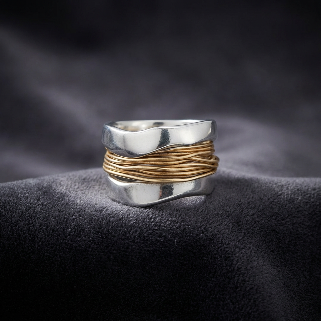 Silver Ring with Golden Threads