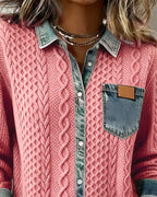 Long-Sleeve Shirt with Denim Patchwork