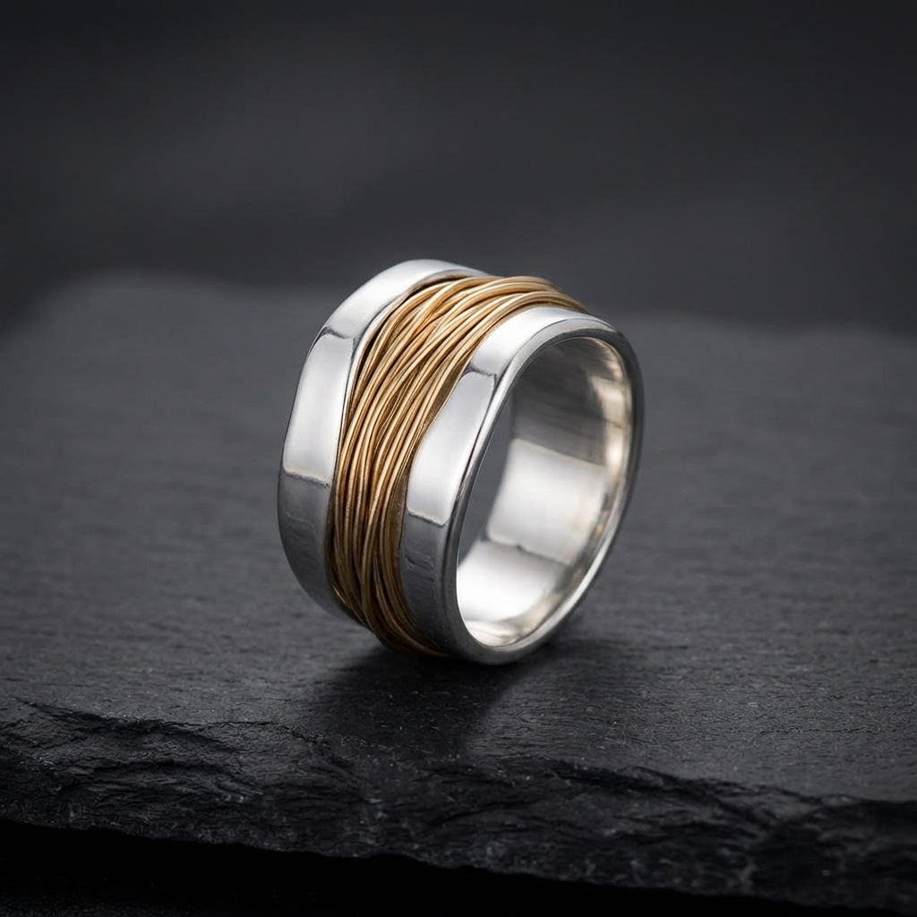 Silver Ring with Golden Threads