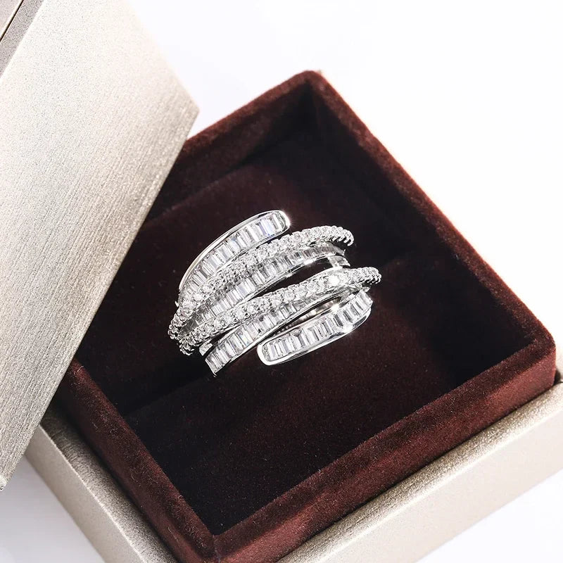 Adjustable Silver Zircon Ring